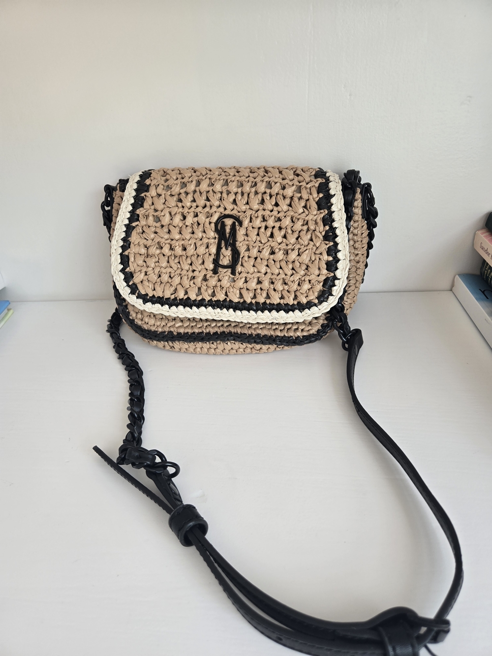 Steve Maiden Woven Crossbody Bag with Black Trim
